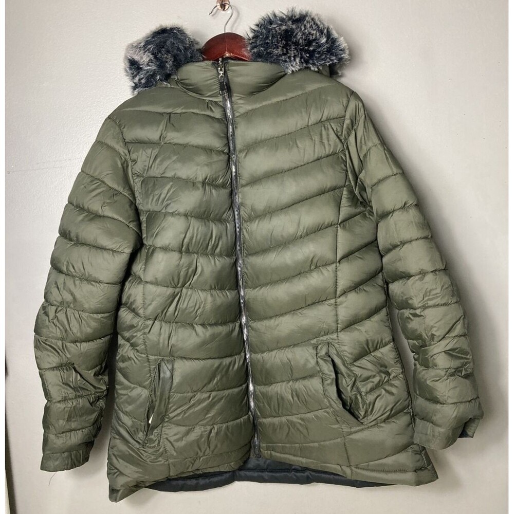 Love Me Now Reversible Puffer Jacket Coat Black And Olive Full Zip Juniors Sz 1X